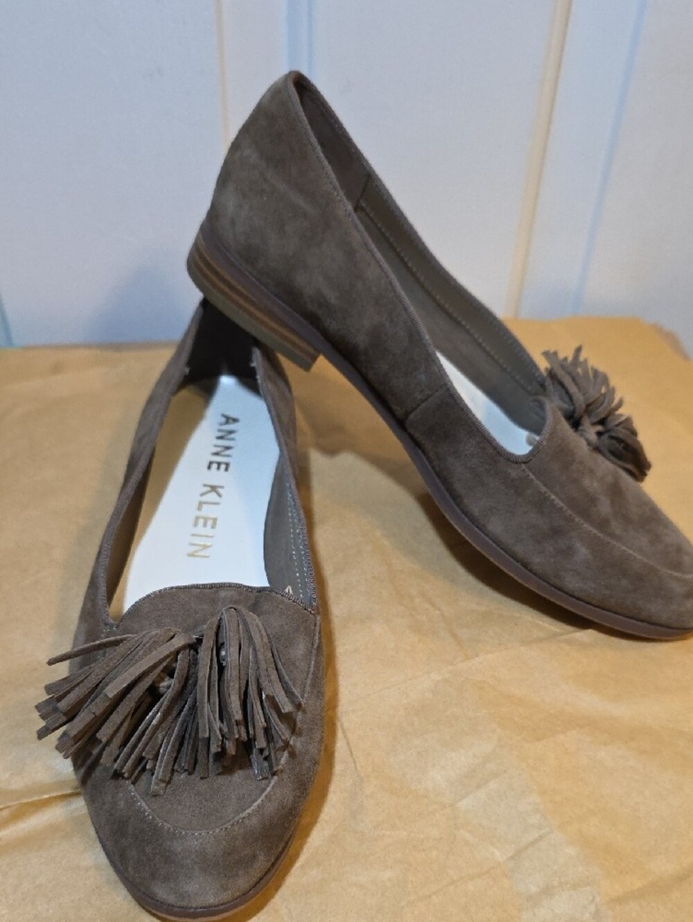 Anne Klein Taupe Suede Tassel Loafers - Picture 5 of 8